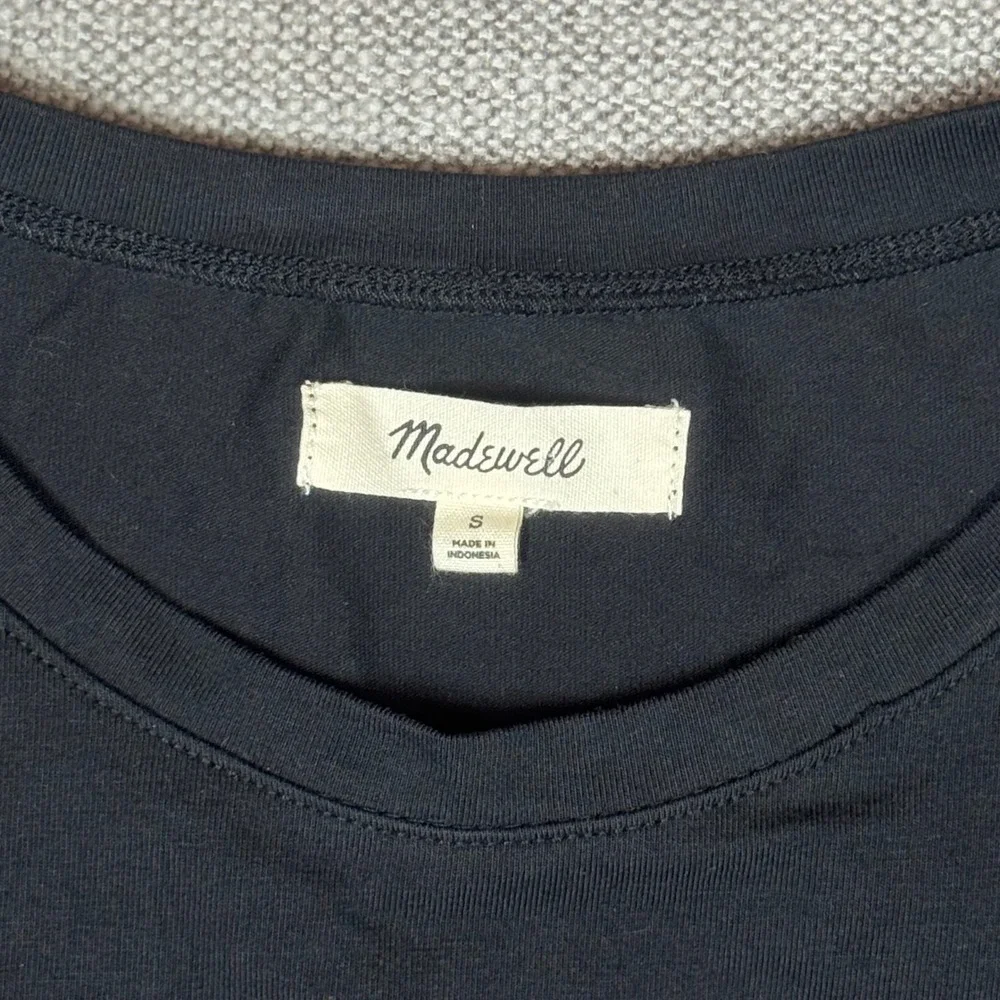 Madewell Black Sheer Mesh Puff Sleeve‎ Knit Top Crew Neck Small